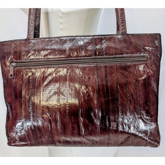 Vintage Joli Genuine Eel Skin Brown Shoulder Tote Bag - Picture 4 of 8